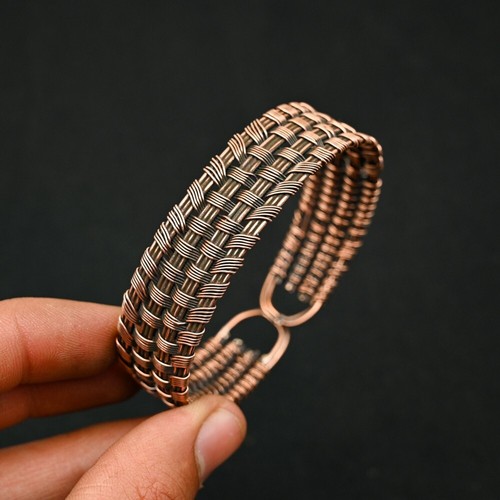 Copper Wire Wrapped Cuff Adjustable Handmade Bangle Bracelet Jewelry Gift For - Picture 3 of 4