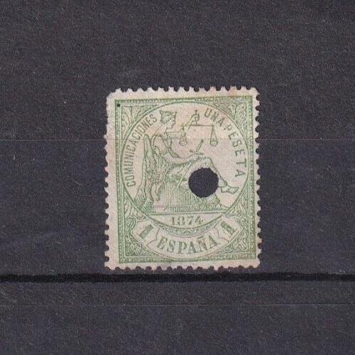 SA21e Spain 1874 Justice used stamp, punch cancel CV$50 - Picture 1 of 2