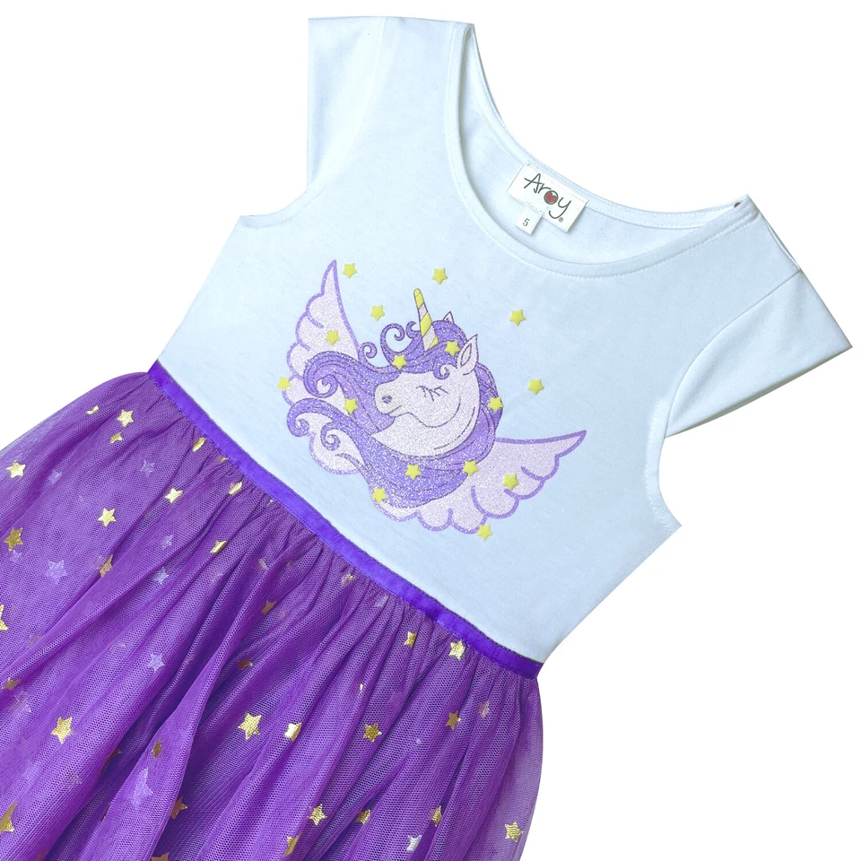 Vestidos tutú informal sin mangas, boda, cumpleaños unicornio púrpura para niña 3-7 años Foto 3 de 4