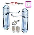 Door Handles Chrome Finish Victorian Ashford Scroll Lever inc Hinges & Latch