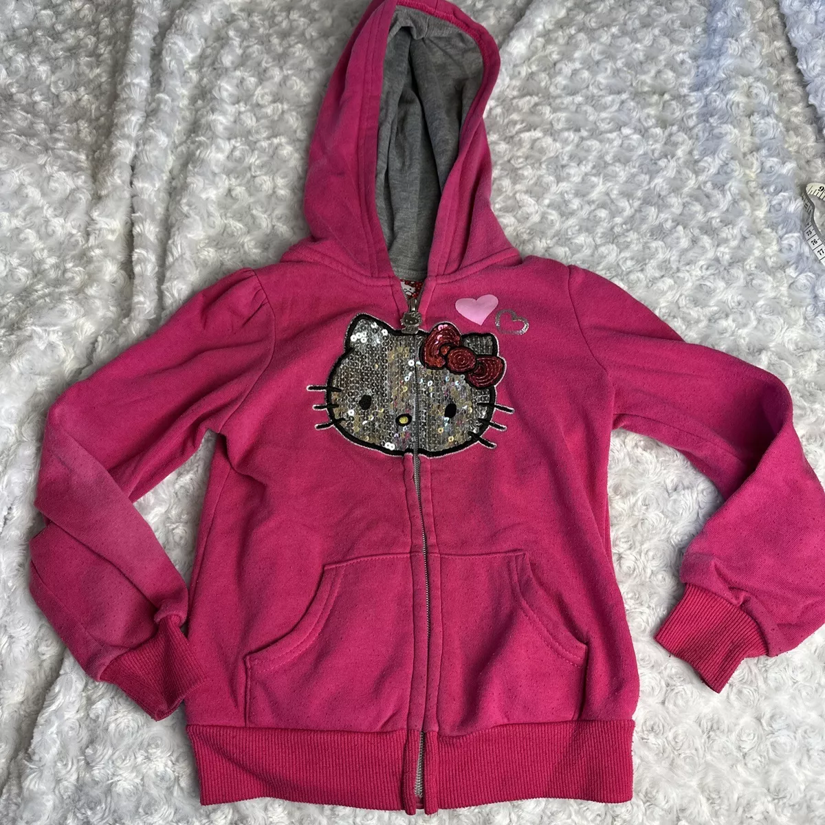 HELLO KITTY on Diamond- Girls lg - Long sleeve T-Shirt hoodie black and  pink.