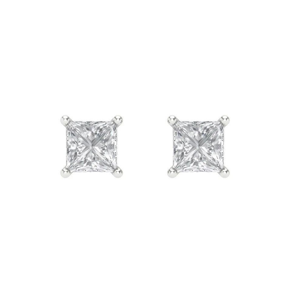 0.50ct Princess Cut Solitaire Stud anniversary Earrings 14k White solid Gold - Image 3 of 4