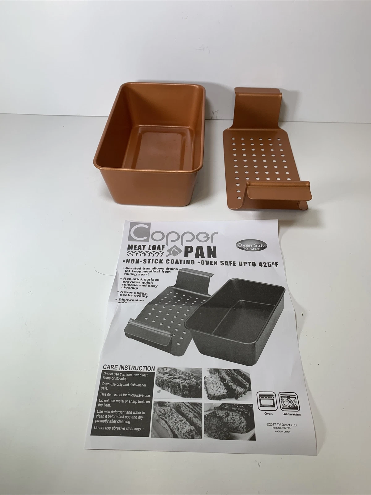 Copper Meat Loaf Pan in Box 12x5.75x3 Non Stick Removable Tray