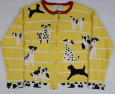 Vintage Y2k Susan Bristol Dog Pattern Design Zip Cardigan Sweater Unique S 2000