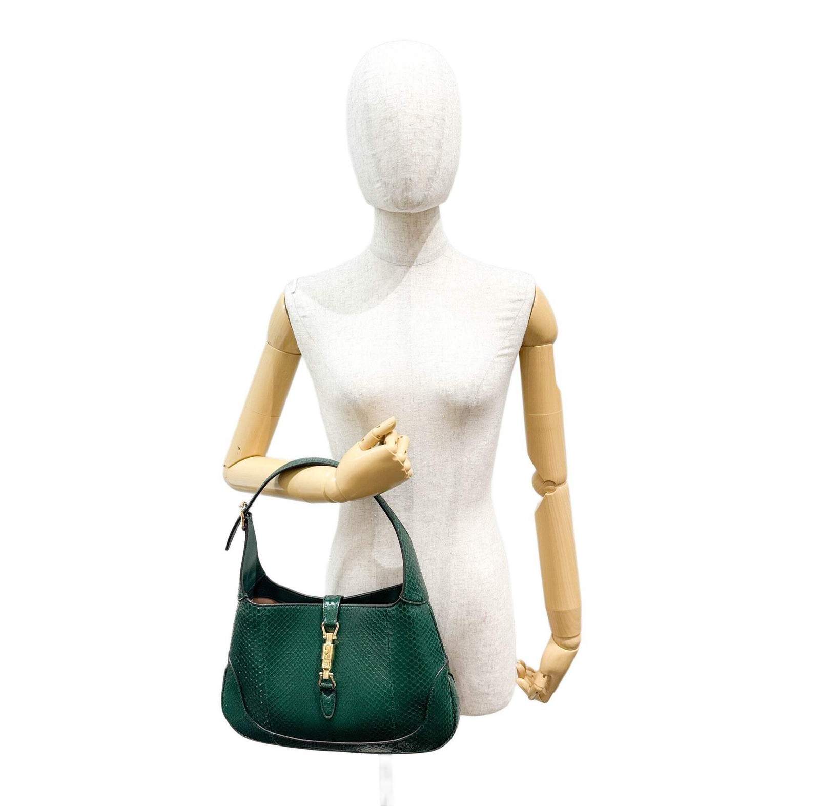 GUCCI Jackie Forest Green Python Embossed Leather… - image 3