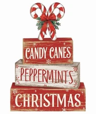 4 Pcs Christmas Candy Cane Table Decor Christmas Wooden Decorative Signage Red a