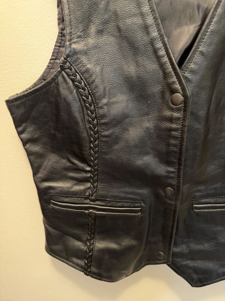 Xelement Women's Braided Leather Motorcycle- Biker Vest  L - Image 3 of 4