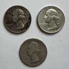 3x Silver US Quarters Lot 1964 1932
