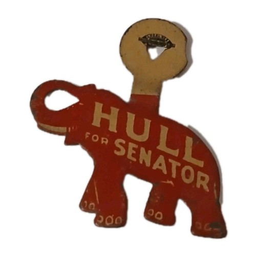 Hull For Senator Foldable Political Pin Vtg Republican Gop Red Elephant 