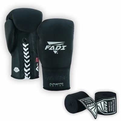 FADI Leather Lace Up Boxing Gloves 10oz-16oz MMA Muay Thai w/ Hand Wraps