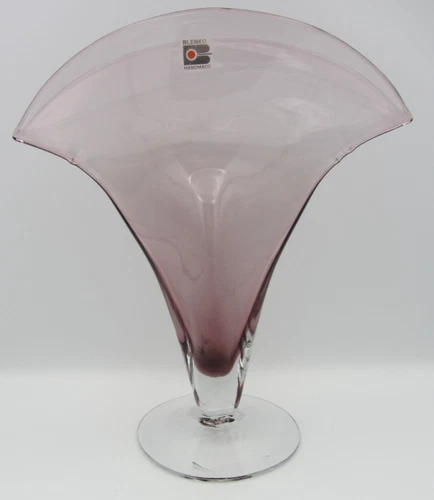 Vintage Blenko Purple Glass Fan Vase 11.5" Hand Blown Art Glass MCM Amethys