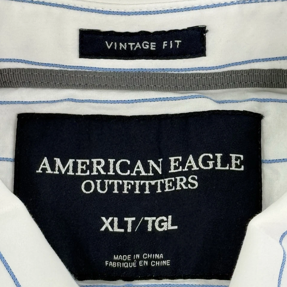 AEO American Eagle Long Sleeve Dress Shirt Men's XLT White Pin Stripe Cotton - Image 4 of 4
