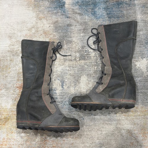 SOREL CATE THE GREAT WEDGE 11 Tall GRAY Women Boots Waterproof Knee Rare