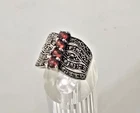 Vintage NM 925 Sterling Silver Garnet Marquesite statement Ring Size 7.5