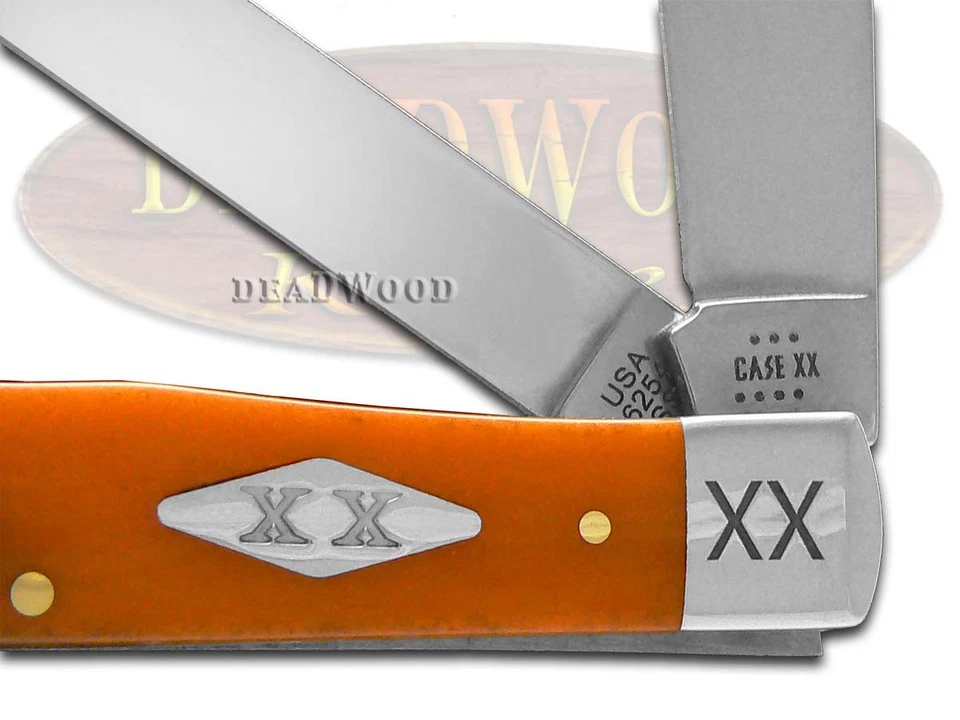 Case xx Knives Trapper Tiger Stripe Persimmon Orange Bone 1/500 Pocket Knife - Image 2 of 4
