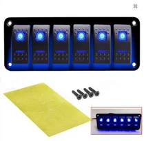 6 Gang Aluminum Rocker Switch Panel 5 Pin ON/Off Blue Backlit Car Boat RV