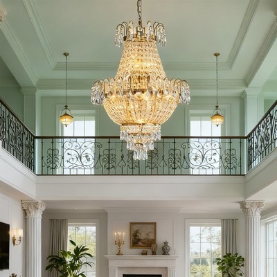 Gold Modern 17'' Crystal Chandelier Large Luxury Pendant Light Ceiling Fixture