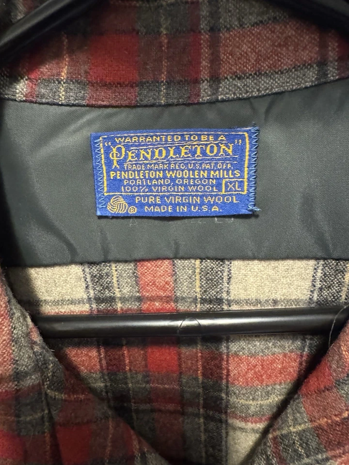 Camisa de Tablero Pendleton De Colección Para Hombres XLarge Lana Franela Cuello Lazo Años 60 70 Foto 3 de 4