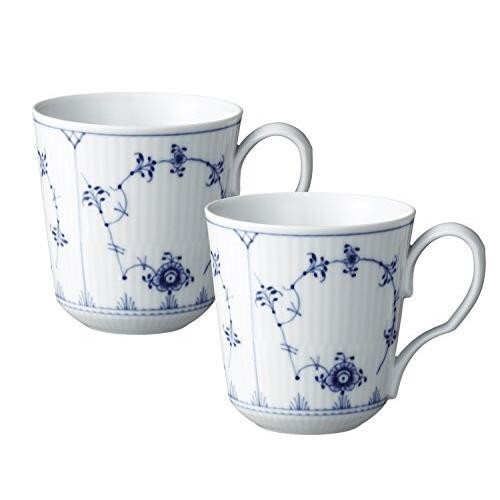 New Royal Copenhagen Blue Fluted Plain Pair Mug Small Porcelain Floral 280ml x2 - Picture 1 of 12
