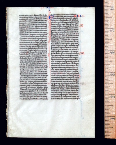 c. 1240-50AD MEDIEVAL MANUSCRIPT BIBLE LEAF, MARK- w/ ORIGINAL WIDOW'S MITE COIN - Picture 2 of 6