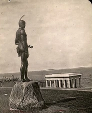 LG974 1927 Orig Blackinton Photo MASSASOIT STATUE @ PLYMOUTH ROCK MASSACHUSETTS