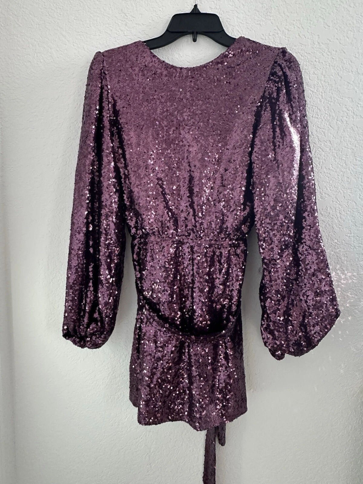 VALENTINO Mini abito Miami Aliah paillettes cravatta vita M viola collo alto Barbie fata * difetto