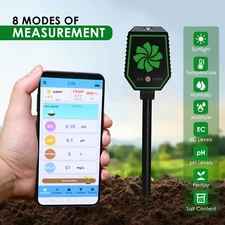 pH, EC, Fertility/Salt, Temp, Moisture, Light Air Humidity Smart Bluetooth Meter