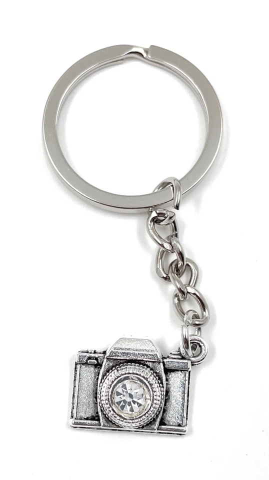 Fotocamera Cam Con Cristallo Lente Portachiavi Argento Metallo - Immagine 2 di 4
