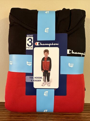 Champion Toddler Boys' Red/Black Active Hoodie, Joggers & Tee Set - 4T - Picture 1 of 3