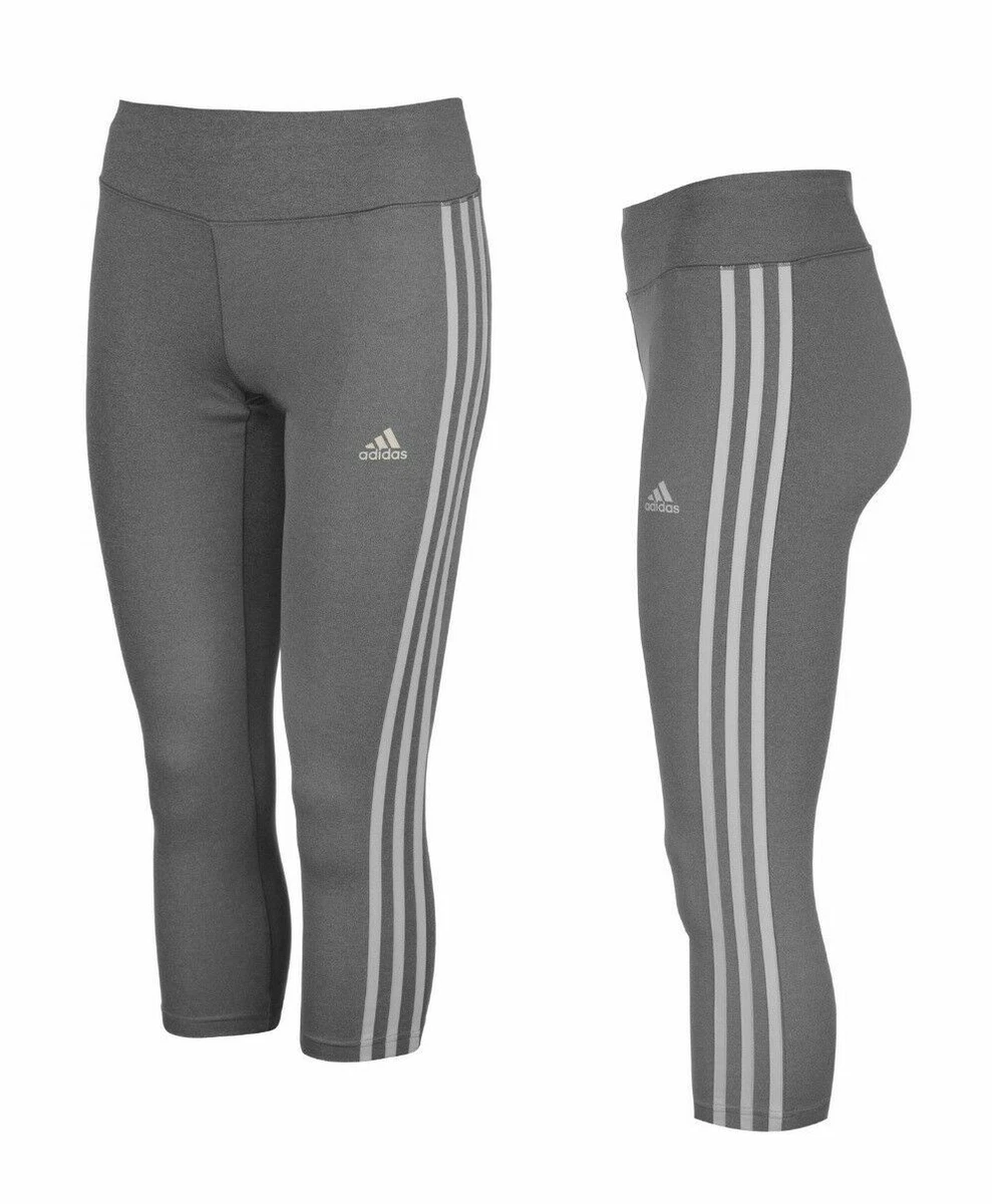 Adidas 3 Stripe 3/4 Leggings Climalite Ladies Gym Fitness GREY B722