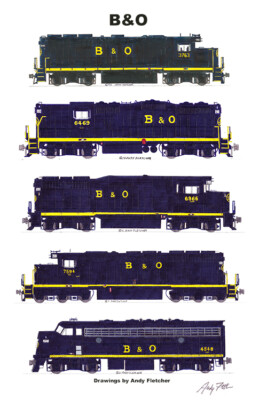 Baltimore & Ohio Solid Blue Locomotives 11''x17'' Poster Andy Fletcher signed