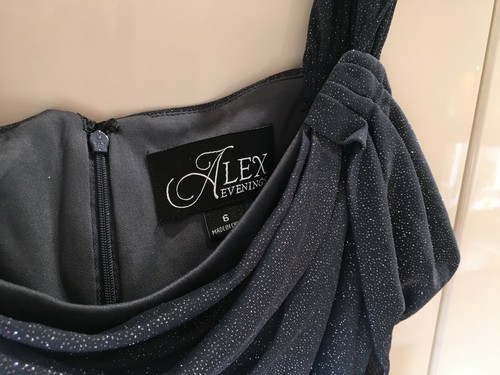 ALEX EVENINGS RUFFLE SPARKLE DRESS UK 10 / US 6 LIGHT NAVY? - Picture 6 of 11