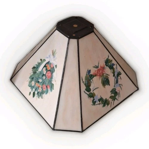 lot of 3 TIFFANY STYLE LEADED STAINED GLASS SQUARE LAMPSHADES FLORAL VINTAGE