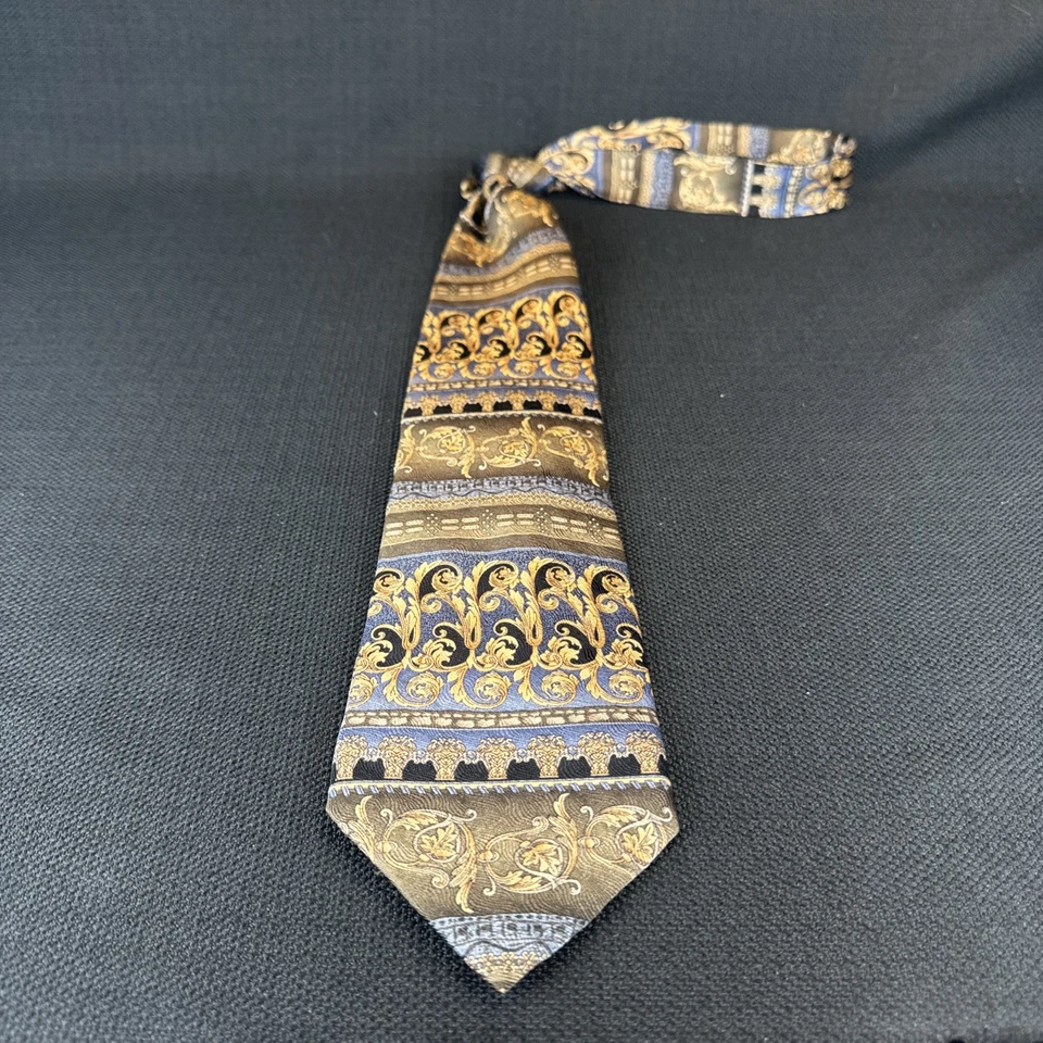 Corbata Meeting Street azul dorado cachemir para hombre 100 % seda 59 x 3,75 Foto 2 de 4