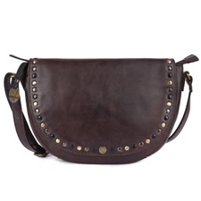 Genuine Italian Leather Boho Studded Crossbody Shoulder Bag 9.75 inch - Styli...
