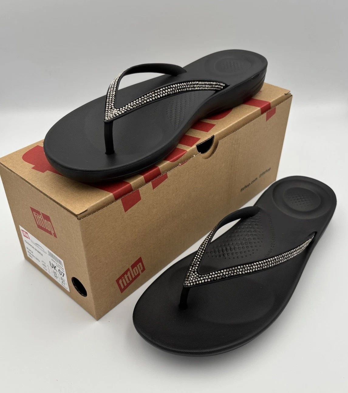Fitflop Iqushion sparkle black ergonomic flip-flops new UK 5 9