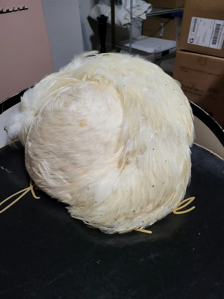 Rare Vintage Jack McConnell White Feathers w Jewels Hat - Image 4 of 4