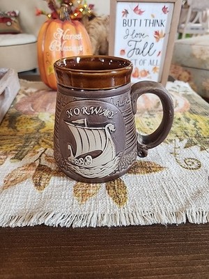 Ceramic Viking Mug ''Norway'' Glazed Inside 18 Oz Cold Drinks Only Great For Decor