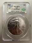 2024 American Silver Eagle $1 Coin 1 oz .999 Silver MS70 CAC First Delivery