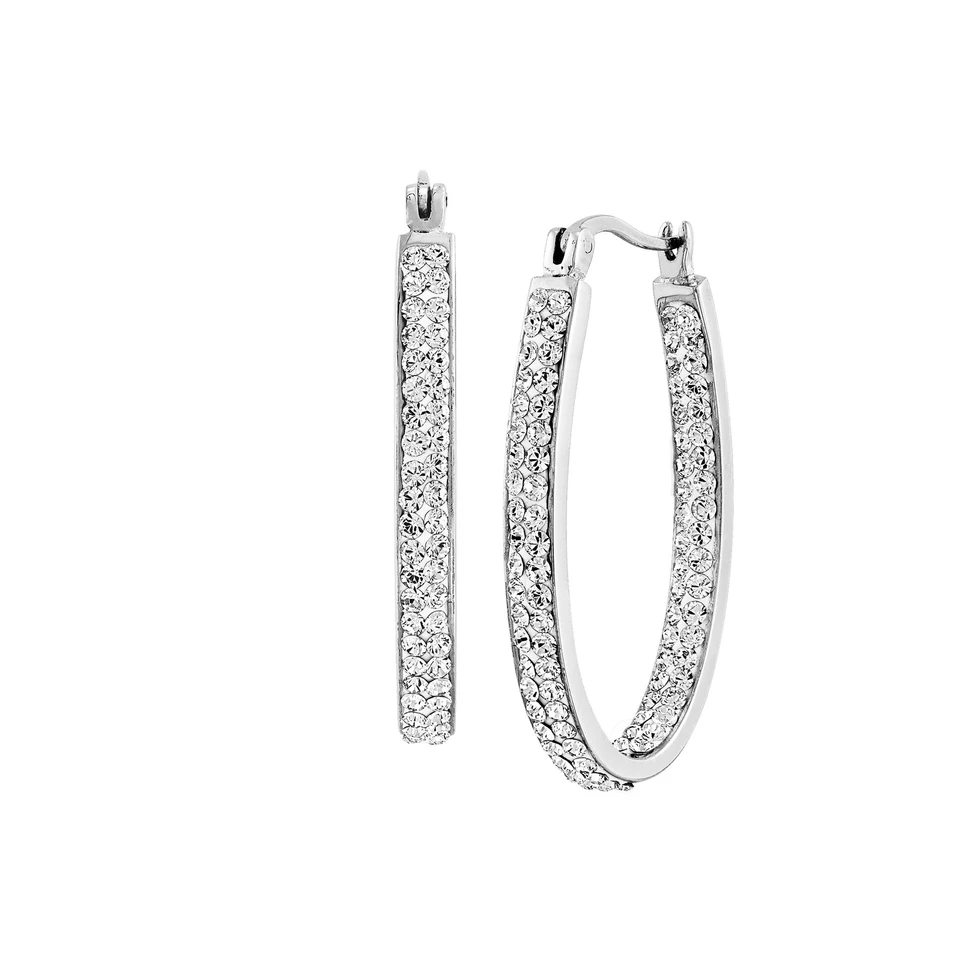 Crystaluxe Inside-Out Oval Hoop Earrings with Crystals in Sterling Silver