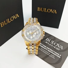 Bulova 98C126 Crystal Octava White Dial Gold-Tone Steel Strap Quartz Men's Watch