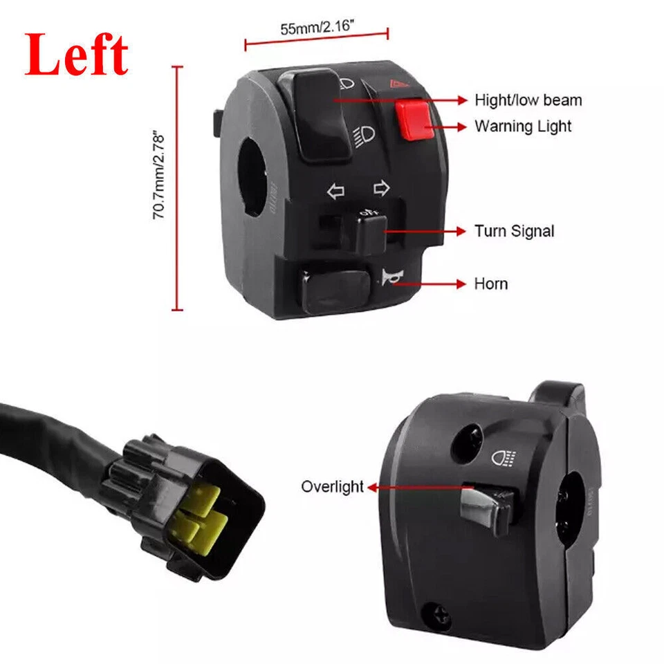 7/8" 22mm ATV Motorcycle Handlebar Left Right Control Signal Fog Light Switches Foto 4 de 4