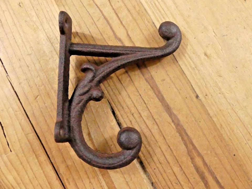 4 GANCHOS PARA ABRIGO RÚSTICOS MARRONES ESTILO ANTIGUO HIERRO FUNDIDO 4.5" PARED ¡DOBLE RESTAURACIÓN! Foto 4 de 4