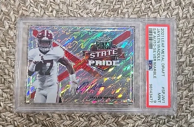 Jaylen Waddle Leaf Metal Draft State Pride Autographs #SPJW1 Silver Marble