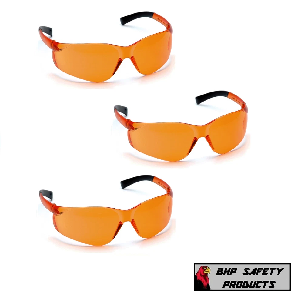PYRAMEX ZTEK SAFETY GLASSES ORANGE LENS S2540S SPORT WORK EYEWEAR Z87+ (3 PAIR)