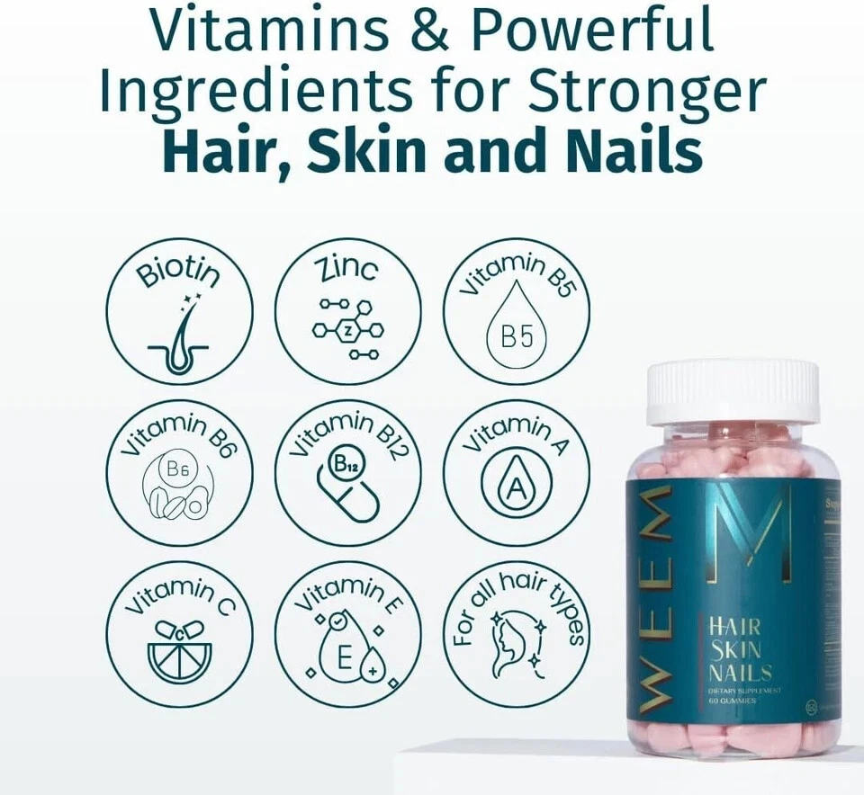 WEEM Hair Skin and Nails Gummies - Supports Healthy Hair - Vegan biotin Vitamins - Image 4 of 4