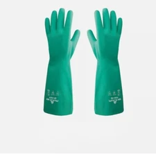 Showa 730-09.RT Green Unisex Nitrile Gauntlet Cuff Chemical Gloves Large
