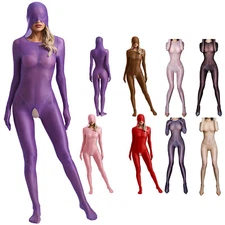 Womens Oil Shiny Sheer Transparent Body Suits Smooth Tights Footed Bodystockings