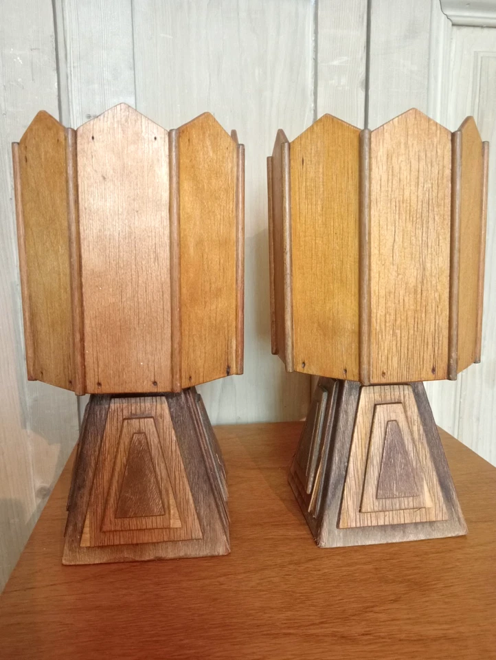 PAIR OF ART DECO PLANT HOLDER STANDS VINTAGE ANTIQUE SOLID OAK AND PLY DETAILS - Image 4 of 4