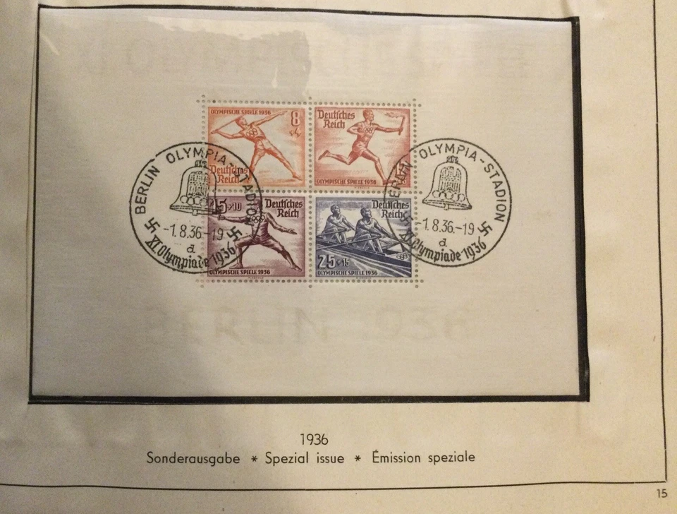 1936 GERMAN SPECIAL ISSUE OLYMPIC GAMES USED CV 200$Sc#B92Mi5/6 MINISHEET - Image 3 of 4